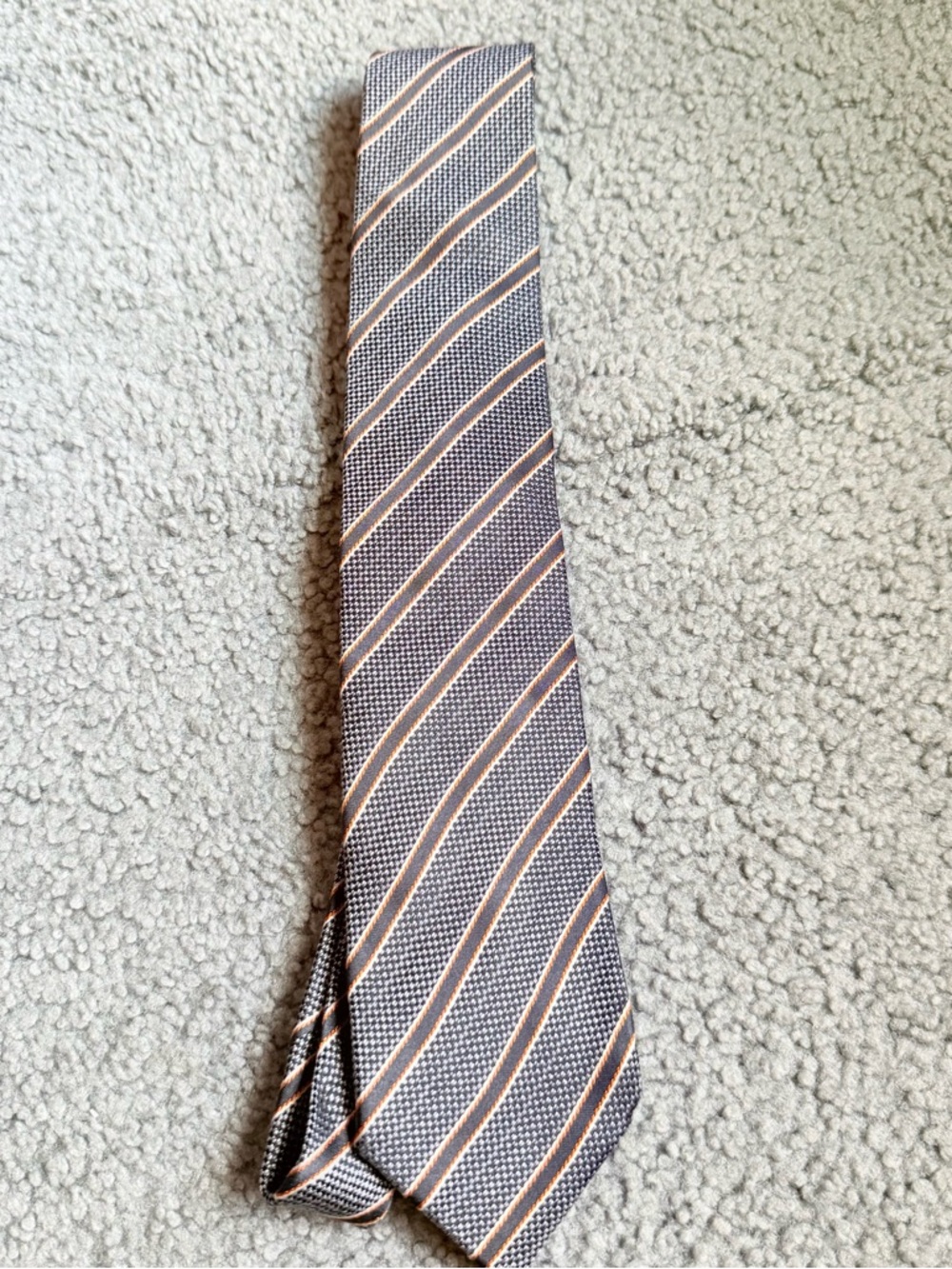 Hugo Boss Mens Striped Neck Tie in Gray and Peach